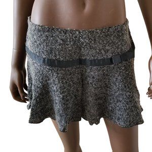 VTG SOPRANO Tweed Ribbon Bow Flared Skater Mini Skirt Womens Med Charcoal Black